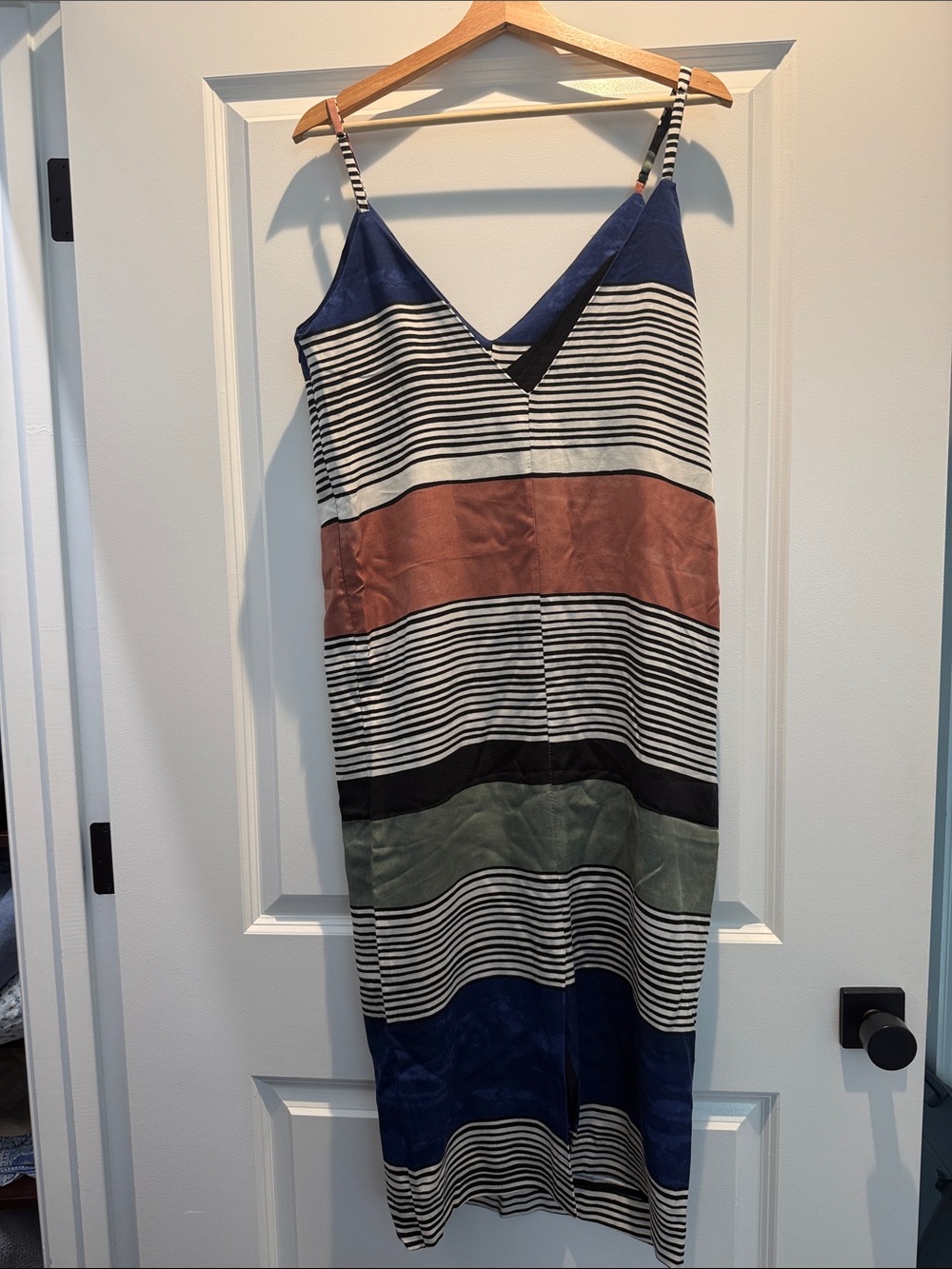 Mara Hoffman Striped V-Neck Maxi Dress in Navy, Rust & Olive